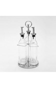 3'lü Metal Standlı Cam Yağlık Sirkelik Seti 2x300 ml 3'lü Metal Standlı Cam Yağlık Sirkelik Seti 2x300 ml
