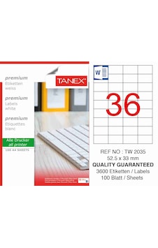 Tanex Tw-2035 52.5X33 MM Laser Etiket 100 Ad. Tanex Tw-2035 52.5X33 MM Laser Etiket 100 Ad.