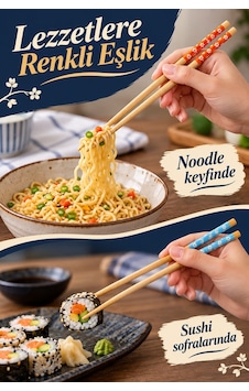 Mucit Home 1 Çift Bambu Chopstick Desenli Yıkanabilir Çin Suşi Ramen Noodle Yemek Çubuğu Ahşap