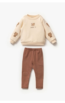 Magu Kız Çocuk Ayıcık Teddy Aplikeli Pamuklu Sweatshirt İspanyol Tayt Alt-üst Takım Bej Magu Kız Çocuk Ayıcık Teddy Aplikeli Pamuklu Sweatshirt İspanyol Tayt Alt-üst Takım Bej