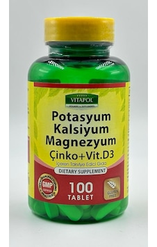 Vitapol Potasyum Kalsiyum Magnezyum Çinko D3 Vitamin 100 Tablet Vitapol Potasyum Kalsiyum Magnezyum Çinko D3 Vitamin 100 Tablet