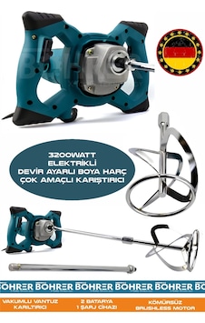 Böhrer Hb0403t Alman 3200w Devir Ayarlı Çift Şanzıman Yeni Nesil Elektrikli Boya Harç Çok Amaçlı Mavi Karıştırıcı