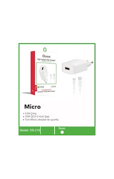 Divex Qc3.0 Micro Usb 3.0a 15w Hızlı Şarj Aleti Ds-210 Divex Qc3.0 Micro Usb 3.0a 15w Hızlı Şarj Aleti Ds-210