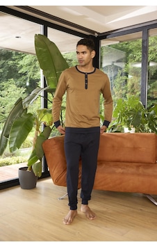 Kly Erkek Uzun Kol Midi Yaka Taba Pijama Takımı C8t6n2o9 001 Kly Erkek Uzun Kol Midi Yaka Taba Pijama Takımı C8t6n2o9 001