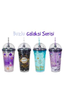 Putı Pıpetlı Bardak 450ml Buzlu Galaxy 4 Renk