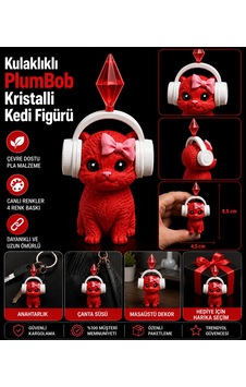 11 Cm Sims Plumbob Kulaklıklı Kristalli Kedi Figürü Dekoratif Sevimli Kedi Biblo - Kırmızı 11 Cm Sims Plumbob Kulaklıklı Kristalli Kedi Figürü Dekoratif Sevimli Kedi Biblo - Kırmızı