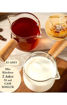 2 Li Ahşap Saplı Küçük Cam Sosluk, Reçellik Sunumluk 95 Ml