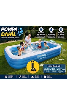 Bestway Havuz 305x183x56cm Jumbo Dikdörtgen 54009 + Pompa Mavi Bestway Havuz 305x183x56cm Jumbo Dikdörtgen 54009 + Pompa Mavi