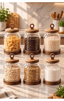 Atbyhome 6'lı Akasya Altlıklı Halka Kulplu Cam Erzak Kavanozu 1100 Ml - Vakumlu Kiler Bakliyat Saklama Kabı Seti Ahşap Atbyhome 6'lı Akasya Altlıklı Halka Kulplu Cam Erzak Kavanozu 1100 Ml - Vakumlu Kiler Bakliyat Saklama Kabı Seti Ahşap