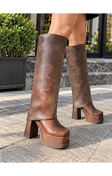 Asmi Shoes Kadın Estiva Kahverengi Platform Topuklu 12 Cm Tak Çıkar Bot Çizme Asmi Shoes Kadın Estiva Kahverengi Platform Topuklu 12 Cm Tak Çıkar Bot Çizme