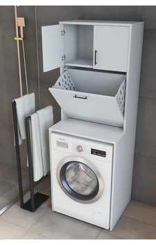 Yasemin Modern Çamaşır Makinesi Dolabı Kirli Çamaşır Sepetli Depolama Ve Düzenleme Ünitesi Beyaz Yasemin Modern Çamaşır Makinesi Dolabı Kirli Çamaşır Sepetli Depolama Ve Düzenleme Ünitesi Beyaz