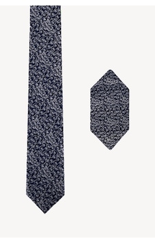 Erkek Lacivert Desenli Slim Kravat Mendil Set