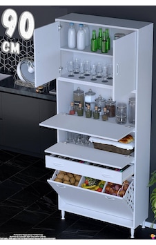 Zümra 90 Cm Beyaz Fırın Dolabı Patates Soğan Saklama Dolabı Çok Amaçlı Kiler Banyo Dolabı 90x226x32 Zümra 90 Cm Beyaz Fırın Dolabı Patates Soğan Saklama Dolabı Çok Amaçlı Kiler Banyo Dolabı 90x226x32