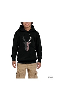 Zepplin Giyim Geyik Çizim Siyah Çocuk Kapşonlu Sweatshirt Zepplin Giyim Geyik Çizim Siyah Çocuk Kapşonlu Sweatshirt