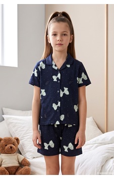 Aydoğan Önü Düğmeli Şortlu Kız Çocuk Süprem Pamuklu Pijama Takımı 260278 Lacivert Aydoğan Önü Düğmeli Şortlu Kız Çocuk Süprem Pamuklu Pijama Takımı 260278 Lacivert