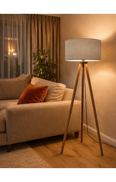 Tripod Lambader 3 Ayaklı Ahşap Vizon Abajur Kumaş Başlık Köşe Aydınlatma