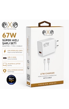 Exe 67w Hızlı Şarj Adaptörü Type-c Kablolu Süper Hızlı Şarj Seti 0