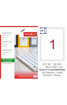 Tanex Tw-2001 199.6X289.1 MM Laser Etiket 100 Ad.