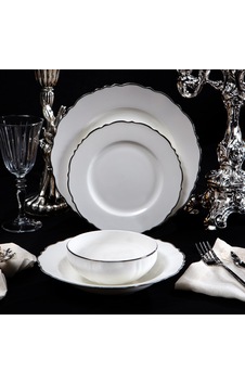 24 Parça 6 Kişilik Porselen Yemek Takımı Elegant Gümüş-4216 Beyaz