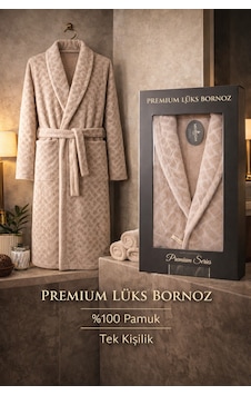 %100 Pamuktan Üretim Premium Lüks Bornoz Özel Çantalı Bej %100 Pamuktan Üretim Premium Lüks Bornoz Özel Çantalı Bej