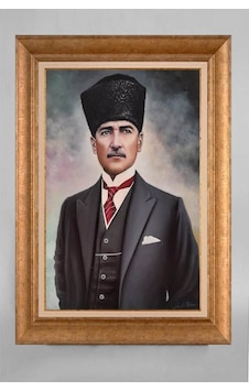 Altın Varaklı Çerçeveli Paspartulu Atatürk Tablo E513