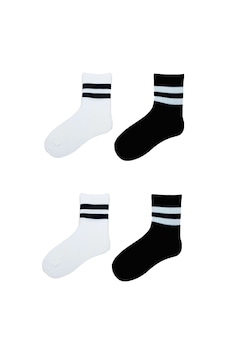 Hepsine Rakip 4lü Unisex Çizgili Kısa Çorap Pamuklu Tenis Ekonomik Spor Beyaz - Siyah