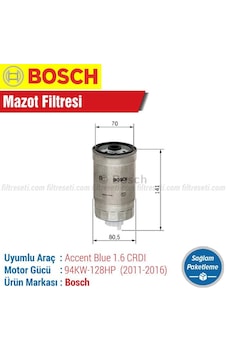Hyundai Accent Blue 1.6 Crdı Bosch Mazot Filtresi 2011-2016 Hyundai Accent Blue 1.6 Crdı Bosch Mazot Filtresi 2011-2016