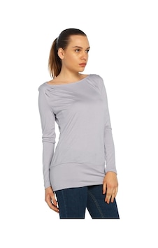 Bulalgiy Kadın Gümüş Geniş Yaka Bluz - Bga021514 Bulalgiy Kadın Gümüş Geniş Yaka Bluz - Bga021514