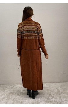 Onno Style Woman Spor Triko Kilim Desenli Kiremit Uzun Hırka Kiremit Onno Style Woman Spor Triko Kilim Desenli Kiremit Uzun Hırka Kiremit