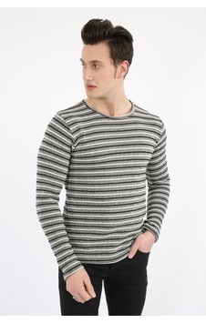 Modish Çizgili Sıfır Yaka Erkek Günlük Sweatshirt Gri
