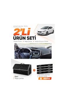 Kia Ceed 2013-2019 Uyumlu Torpido Örtüsü + Deri Bagaj Çantası + Sticker Seti - Siyah Gri Kia Ceed 2013-2019 Uyumlu Torpido Örtüsü + Deri Bagaj Çantası + Sticker Seti - Siyah Gri