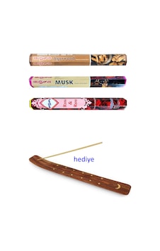3 Paket 20 Çubuklu Tütsü Musk - Wood - Red Rose - Kayık Hediyeli 3 Paket 20 Çubuklu Tütsü Musk - Wood - Red Rose - Kayık Hediyeli