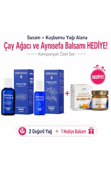 Shiffa Home Susam+kuşburnu Yağı Alana Çay Ağacı Ve Aynısefa Balsamı Hediye Kuru Ciltlere Özel Bakım Seti
