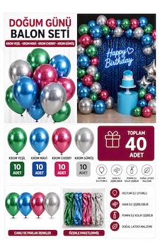 Krom 40'lı Doğum Günü Parti Balon Seti Çok  Renkli