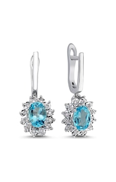 1,94 Karat Pırlantalı Akuamarin Küpe