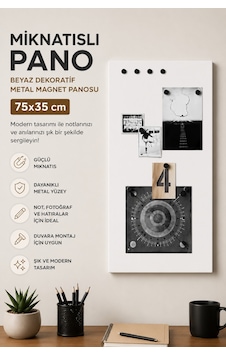 Mıknatıslı Pano Beyaz 75x35 Cm Dekoratif Metal Magnet Panosu Ev Ofis Not Fotoğraf Panosu 75 x 35 CM