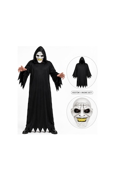 Colezium Korkunç Ümseyen Maskeli Siyah Kapüşonlu Kostüm Seti 140 Cm Colezium Korkunç Ümseyen Maskeli Siyah Kapüşonlu Kostüm Seti 140 Cm