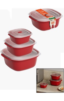3 Pcs Kırmızı Kare Saklama Kabı Set 550-1100-2200ml 5570 3 Pcs Kırmızı Kare Saklama Kabı Set 550-1100-2200ml 5570