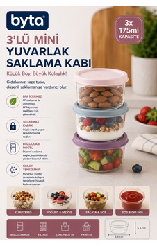 3'lü 175 Ml Mini Yuvarlak Saklama Kabı Seti Kapaklı Bpa Free Gıda Saklama Kabı Şeffaf 3'lü 175 Ml Mini Yuvarlak Saklama Kabı Seti Kapaklı Bpa Free Gıda Saklama Kabı Şeffaf