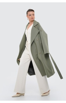 Thalure Kadın Açık Haki Dik Yaka Oversize Trençkot Thalure Kadın Açık Haki Dik Yaka Oversize Trençkot