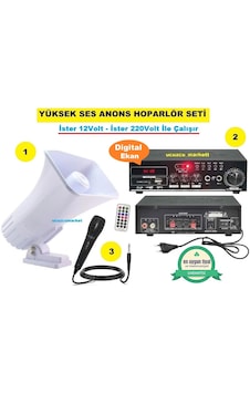 Pazarcı Anons Seslendirme Hoparlör Seti Bluetooth - Usb - Sd Kart - 2 Mikrofon Girişli Amfi / Açık Hava Horn Hoparlör / Mikrofon Pazarcı Anons Seslendirme Hoparlör Seti Bluetooth - Usb - Sd Kart - 2 Mikrofon Girişli Amfi / Açık Hava Horn Hoparlör / Mikrofon