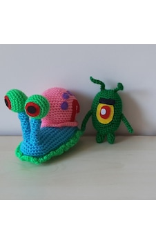 Amigurumi Oyuncak Bebek Salyangoz Saly ve Plankton