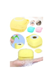 Şampuan Hazneli Kedi Köpek Silikon Duş Fırçası 11 Cm Sarı
