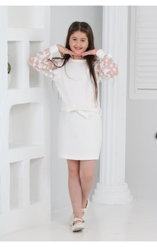 Mnk Baby & Kids Kız Çocuk Daisy Krep Elbise Mnk0606 Beyaz Mnk Baby & Kids Kız Çocuk Daisy Krep Elbise Mnk0606 Beyaz