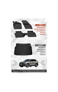 Sahler Volkswagen Tiguan 2024+ Uyumlu 4.5d Premium Havuzlu Paspas Ve Liner Marka 3d Üst Bagaj Havuzu