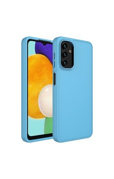Galaxy A04s Kılıf Metal Çerçeve Ve Buton Tasarımlı Silikon Zore Luna Kapak Sierra Mavi