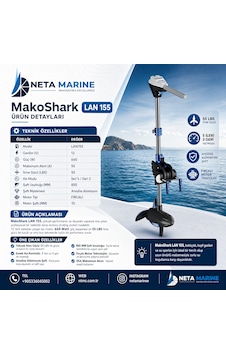 Makoshark Lan 155 Elektrikli Tekne Motoru Trolling Motor - 55 Lbs, 12v, 5 İleri / 3 Geri Vites Makoshark Lan 155 Elektrikli Tekne Motoru Trolling Motor - 55 Lbs, 12v, 5 İleri / 3 Geri Vites
