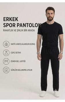Genel Markalar Erkek 3 Cepli İki İplik Kompak Penye Eşofman Siyah Siyah Genel Markalar Erkek 3 Cepli İki İplik Kompak Penye Eşofman Siyah Siyah