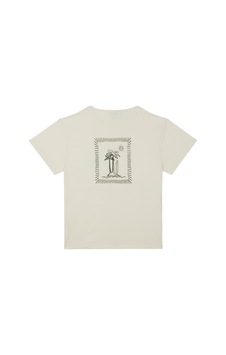 Antebies Pamuk, Sustainable, Krem Palmiye Baskılı Erkek Çocuk Tshirt Yeşil