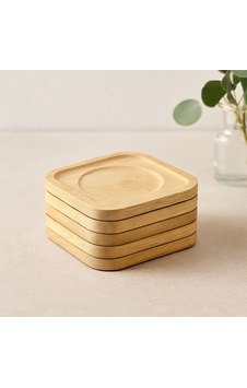 Bambu Ahşap Kare Çay Tabağı 9.7x9.7 Cm - 6'lı Set Naturel